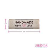 ป้ายทอดามาคตกแต่ง พื้นTwillขอบบนและล่างลาย HANDMADE WITH LOVE หัวใจชมพู (00070134)
