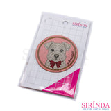 ตัวรีดการ์ตูนหมาผูกโบว์ Schnauzer ตัวรีดติดเสื้อ อาร์มทอตกแต่ง DIY WOVEN LABEL PATCH (00320022)
