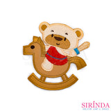 ตัวรีดการ์ตูนหมีเล่นม้าโยก ตัวรีดติดเสื้อ อาร์มปักตกแต่ง DIY EMBROIDERY PATCH (00080029)