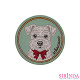 ตัวรีดการ์ตูนหมาผูกโบว์ Schnauzer ตัวรีดติดเสื้อ อาร์มทอตกแต่ง DIY WOVEN LABEL PATCH (00320022)