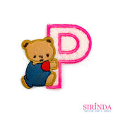 ตัวรีดการ์ตูนหมีเกาะตัวP ตัวรีดติดเสื้อ อาร์มปักตกแต่ง DIY EMBROIDERY PATCH (00080004)