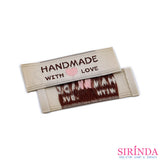 ป้ายทอดามาคตกแต่ง พื้นTwillขอบบนและล่างลาย HANDMADE WITH LOVE หัวใจชมพู