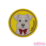ตัวรีดการ์ตูนหมาผูกโบว์ Schnauzer ตัวรีดติดเสื้อ อาร์มทอตกแต่ง DIY WOVEN LABEL PATCH (00320022)