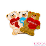ตัวรีดการ์ตูนหมีอุ้มหัวใจCongratulation ตัวรีดติดเสื้อ อาร์มปักตกแต่ง DIY EMBROIDERY PATCH (00080016)