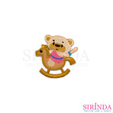 ตัวรีดการ์ตูนหมีเล่นม้าโยก ตัวรีดติดเสื้อ อาร์มปักตกแต่ง DIY EMBROIDERY PATCH (00080029)