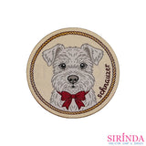 ตัวรีดการ์ตูนหมาผูกโบว์ Schnauzer ตัวรีดติดเสื้อ อาร์มทอตกแต่ง DIY WOVEN LABEL PATCH (00320022)