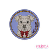 ตัวรีดการ์ตูนหมาผูกโบว์ Schnauzer ตัวรีดติดเสื้อ อาร์มทอตกแต่ง DIY WOVEN LABEL PATCH (00320022)