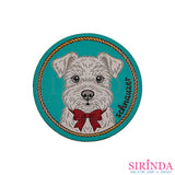 ตัวรีดการ์ตูนหมาผูกโบว์ Schnauzer ตัวรีดติดเสื้อ อาร์มทอตกแต่ง DIY WOVEN LABEL PATCH (00320022)
