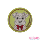 ตัวรีดการ์ตูนหมาผูกโบว์ Schnauzer ตัวรีดติดเสื้อ อาร์มทอตกแต่ง DIY WOVEN LABEL PATCH (00320022)