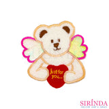 ตัวรีดการ์ตูนหมีมีปีกถือหัวใจ just.for.you ตัวรีดติดเสื้อ อาร์มปักตกแต่ง DIY EMBROIDERY PATCH (00080042)