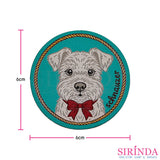 ตัวรีดการ์ตูนหมาผูกโบว์ Schnauzer ตัวรีดติดเสื้อ อาร์มทอตกแต่ง DIY WOVEN LABEL PATCH (00320022)