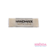 ป้ายทอดามาคตกแต่ง พื้นทอลาย Oxford ลาย HANDMADE WITH LOVE หัวใจครีม