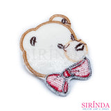 ตัวรีดการ์ตูนหมีหันข้างผูกโบว์ ตัวรีดติดเสื้อ อาร์มปักตกแต่ง DIY EMBROIDERY PATCH (00080030)
