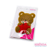 ตัวรีดการ์ตูนหมีอุ้มแอปเปิ้ล ตัวรีดติดเสื้อ อาร์มปักตกแต่ง DIY EMBROIDERY PATCH (00080044)