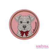 ตัวรีดการ์ตูนหมาผูกโบว์ Schnauzer ตัวรีดติดเสื้อ อาร์มทอตกแต่ง DIY WOVEN LABEL PATCH (00320022)