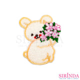 ตัวรีดการ์ตูนหมีอุ้มช่อดอกไม้ ตัวรีดติดเสื้อ อาร์มปักตกแต่ง DIY EMBROIDERY PATCH (00080001)