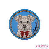ตัวรีดการ์ตูนหมาผูกโบว์ Schnauzer ตัวรีดติดเสื้อ อาร์มทอตกแต่ง DIY WOVEN LABEL PATCH (00320022)