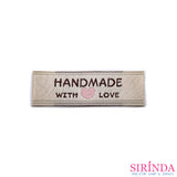 ป้ายทอดามาคตกแต่ง พื้นTwillขอบบนและล่างลาย HANDMADE WITH LOVE หัวใจชมพู