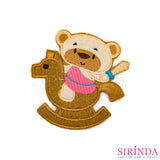 ตัวรีดการ์ตูนหมีเล่นม้าโยก ตัวรีดติดเสื้อ อาร์มปักตกแต่ง DIY EMBROIDERY PATCH (00080029)