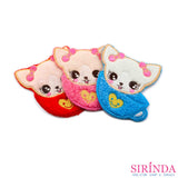 ตัวรีดการ์ตูนแมวตาแป๋วในถ้วย ตัวรีดติดเสื้อ อาร์มปักตกแต่ง DIY EMBROIDERY PATCH (00080486)
