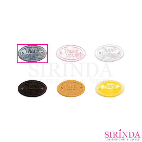 ป้ายเรซิ่นวงรี เลเซอร์ Thank you พร้อมเจาะรูสำหรับเย็บ Laser Resin Tag (00420003)