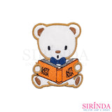 ตัวรีดการ์ตูนหมีอ่านหนังสือ ตัวรีดติดเสื้อ อาร์มปักตกแต่ง DIY EMBROIDERY PATCH (00080423)