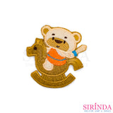 ตัวรีดการ์ตูนหมีเล่นม้าโยก ตัวรีดติดเสื้อ อาร์มปักตกแต่ง DIY EMBROIDERY PATCH (00080029)