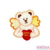 ตัวรีดการ์ตูนหมีมีปีกถือหัวใจ just.for.you ตัวรีดติดเสื้อ อาร์มปักตกแต่ง DIY EMBROIDERY PATCH (00080042)