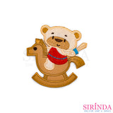 ตัวรีดการ์ตูนหมีเล่นม้าโยก ตัวรีดติดเสื้อ อาร์มปักตกแต่ง DIY EMBROIDERY PATCH (00080029)